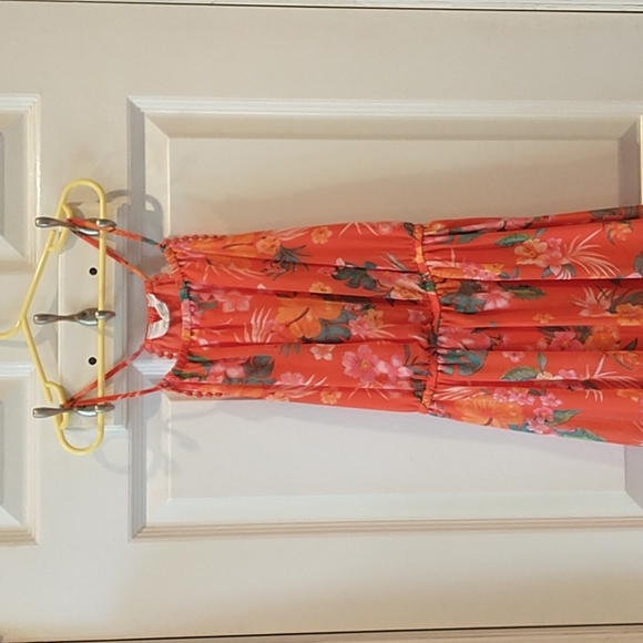 Orange floral pattern spaghetti strap H&M size 12-14A - Picture 1 of 6